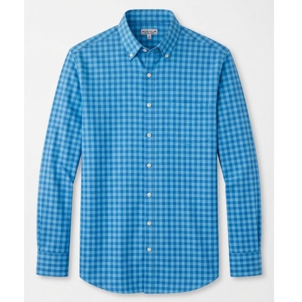 Peter Millar Summer Comfort Blue Gingham Check Button Down Shirt Mens Large